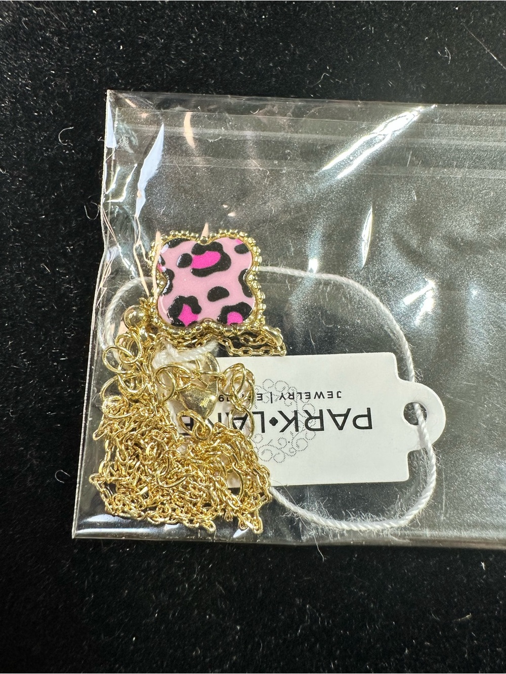 Park Lane Gold-tone Necklace with Pink Leopard Quatrefoil